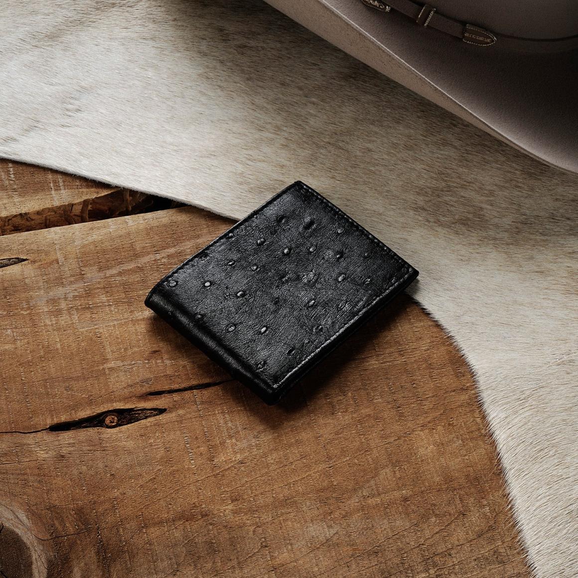 Ostrich Bi-Fold Wallet Black Cowboy Classic Men Stetson Wallets