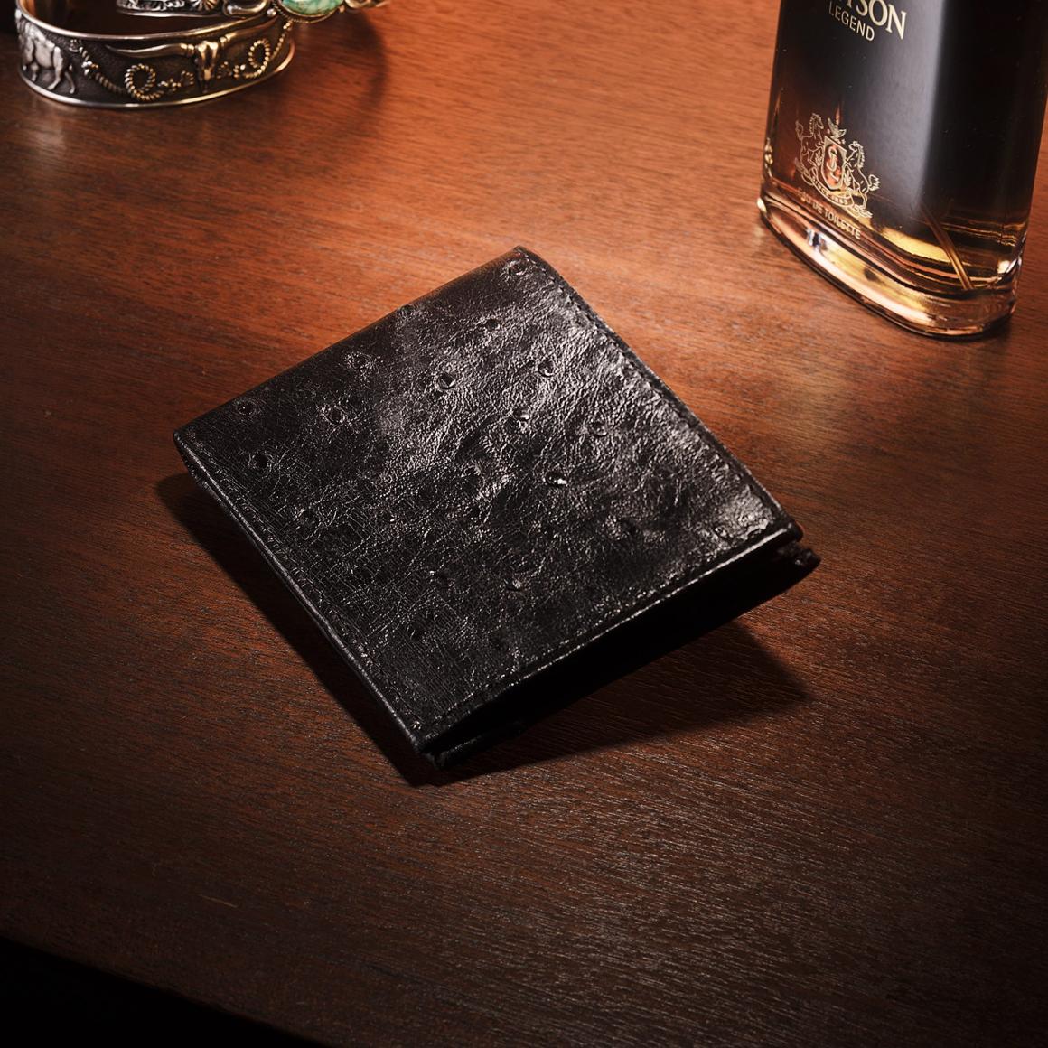 Ostrich Bi-Fold Wallet Black Cowboy Classic Men Stetson Wallets