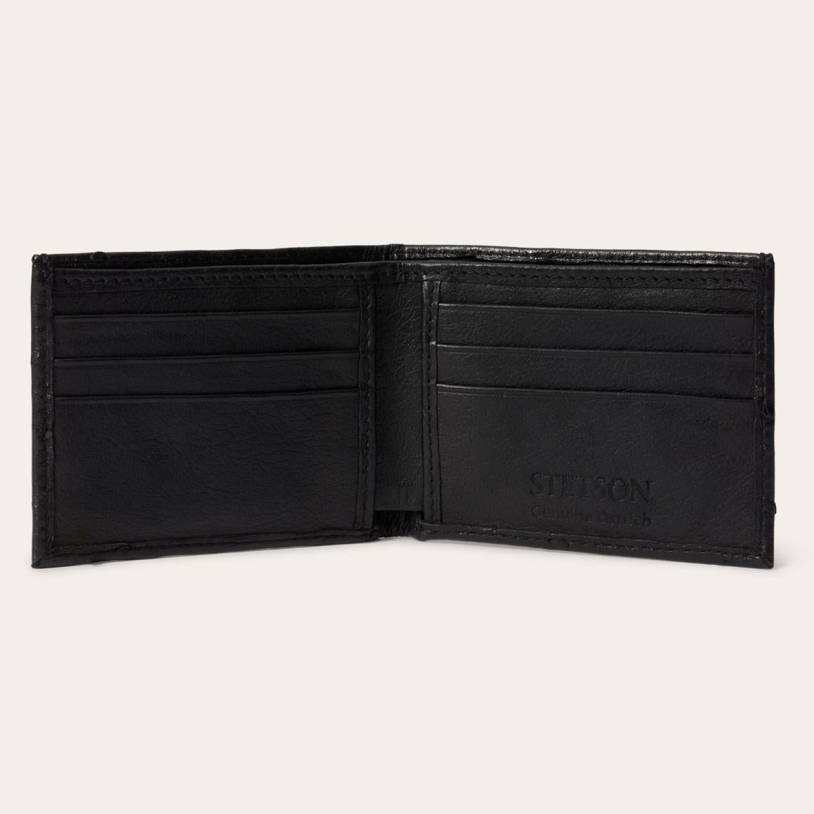 Ostrich Bi-Fold Wallet Black Cowboy Classic Men Stetson Wallets