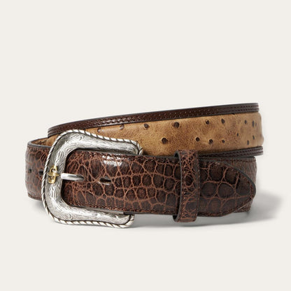 Ostrich Print Croco Embossed Western Tabs Belt Cognac/california Nut Men Stetson Belts