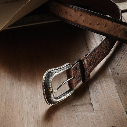Ostrich Print Croco Embossed Western Tabs Belt Cognac/california Nut Men Stetson Belts