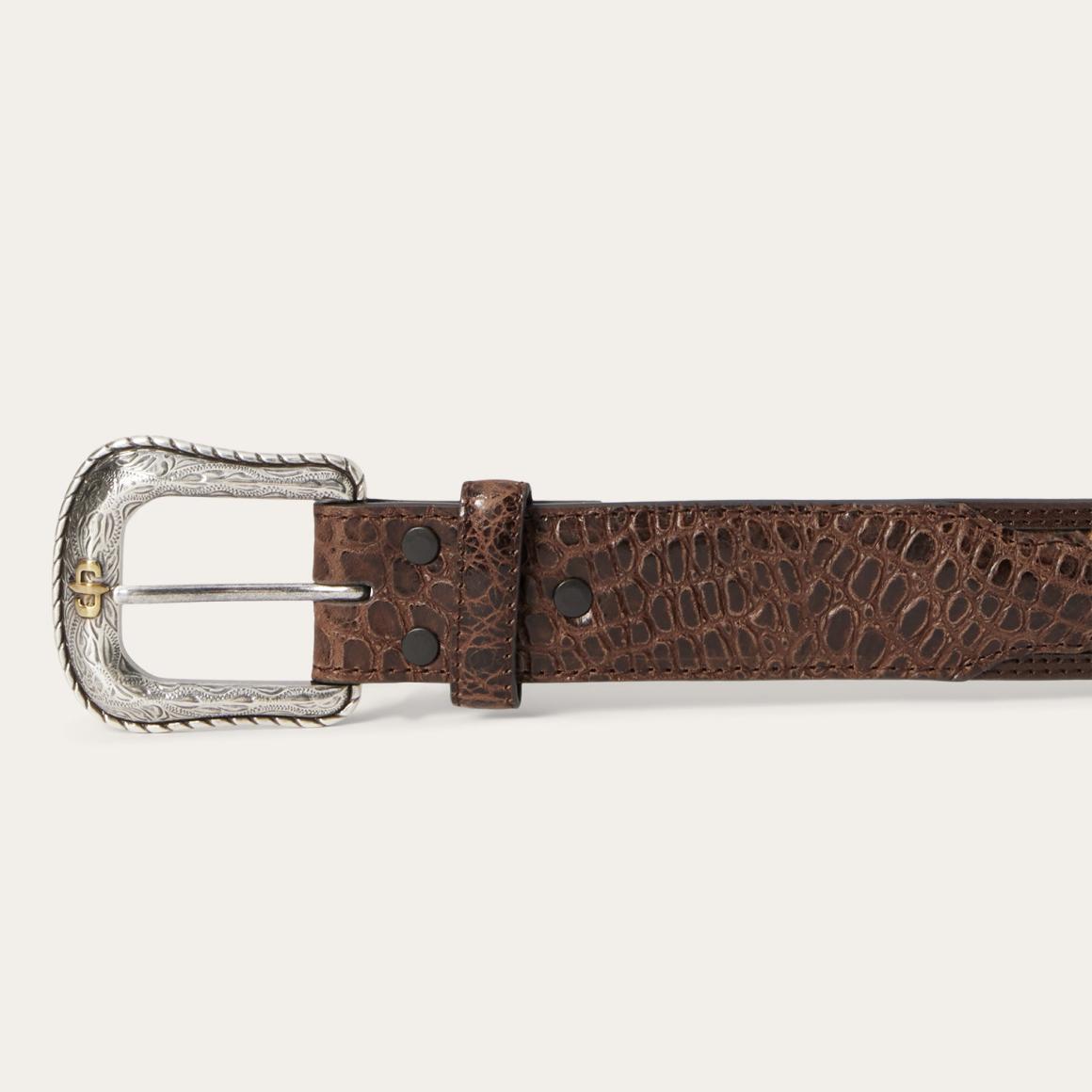 Ostrich Print Croco Embossed Western Tabs Belt Cognac/california Nut Men Stetson Belts
