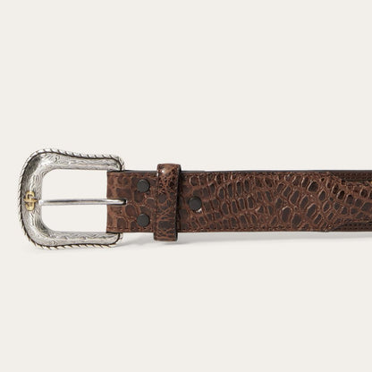 Ostrich Print Croco Embossed Western Tabs Belt Cognac/california Nut Men Stetson Belts