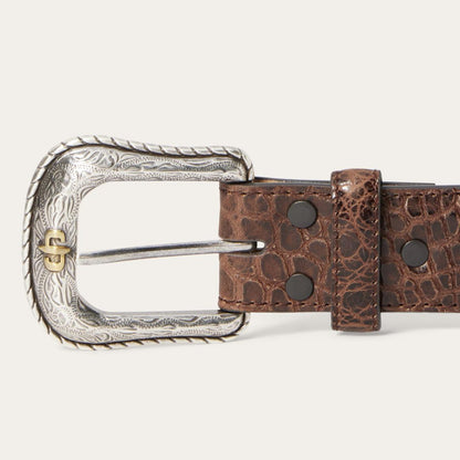 Ostrich Print Croco Embossed Western Tabs Belt Cognac/california Nut Men Stetson Belts