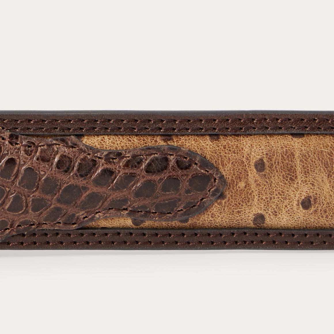 Ostrich Print Croco Embossed Western Tabs Belt Cognac/california Nut Men Stetson Belts