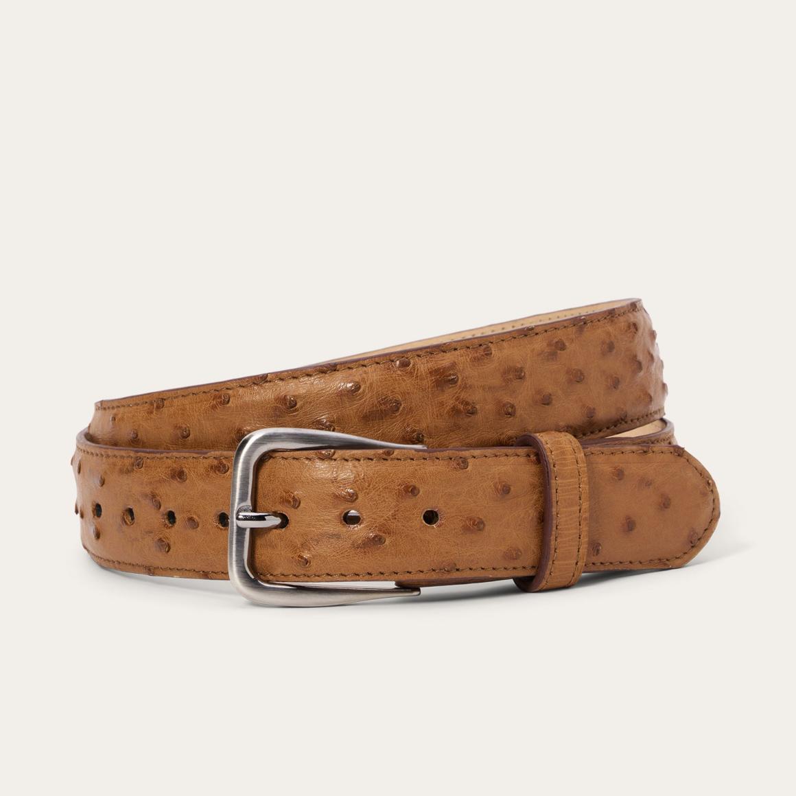Ostrich Western Tab Belt - 1 1/4" Width Antique Cognac Men Stetson Belts
