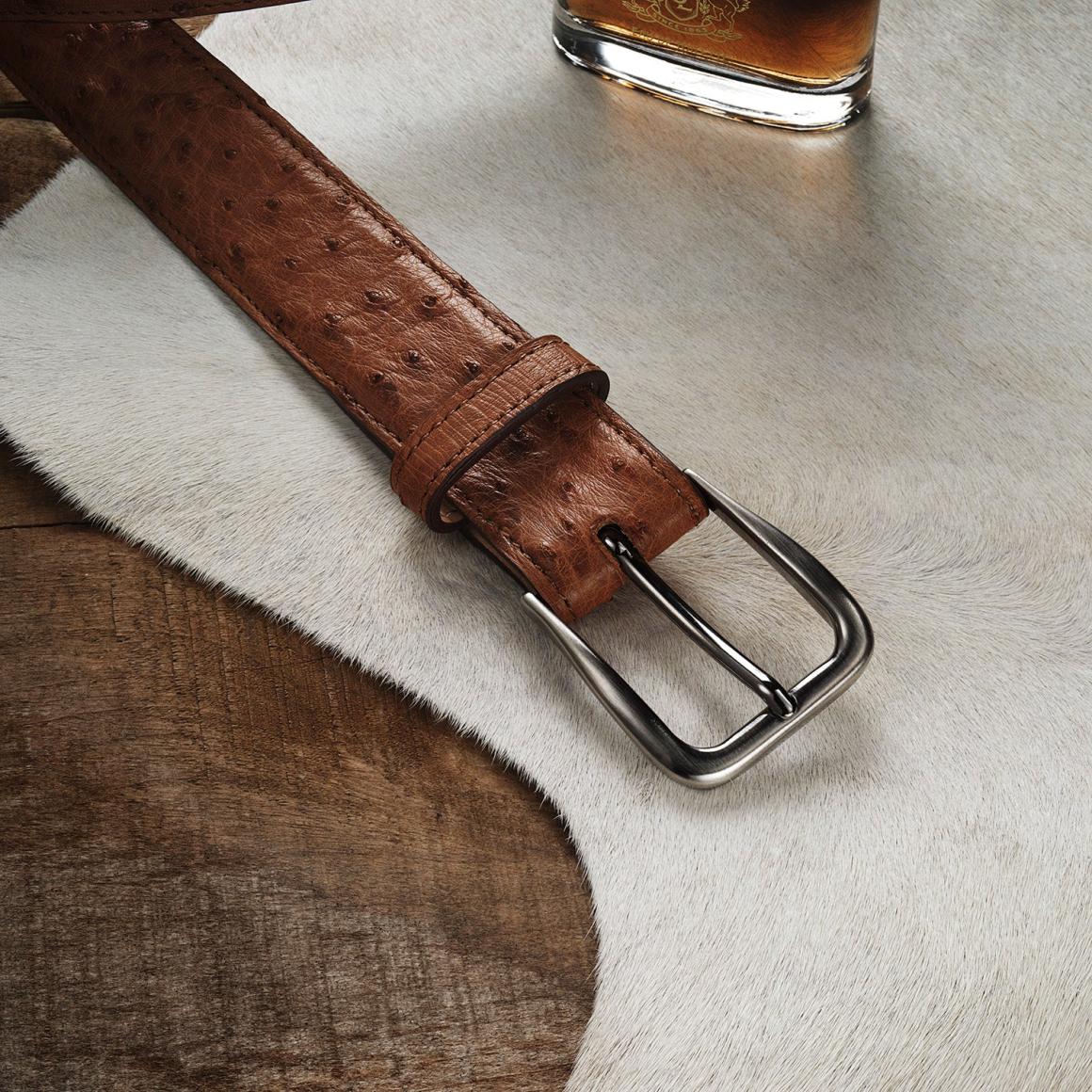 Ostrich Western Tab Belt - 1 1/4" Width Antique Cognac Men Stetson Belts