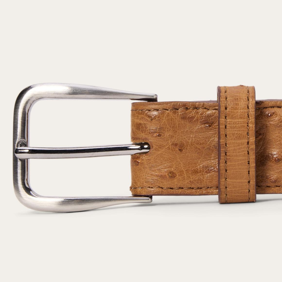 Ostrich Western Tab Belt - 1 1/4" Width Antique Cognac Men Stetson Belts