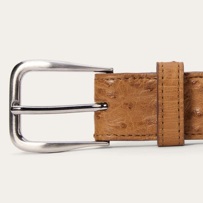 Ostrich Western Tab Belt - 1 1/4" Width Antique Cognac Men Stetson Belts