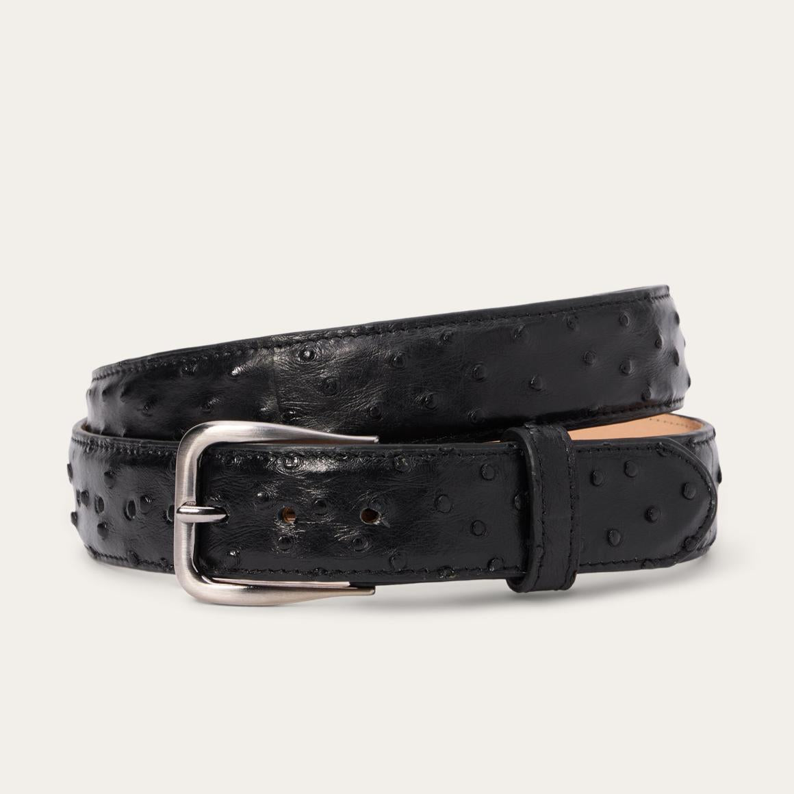 Ostrich Western Tab Belt - 1 1/4" Width Black Cowboy Classic Men Stetson Belts
