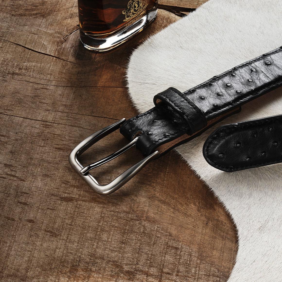 Ostrich Western Tab Belt - 1 1/4" Width Black Cowboy Classic Men Stetson Belts