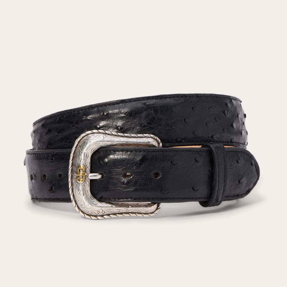 Ostrich Western Tab Belt Black Men Stetson Belts