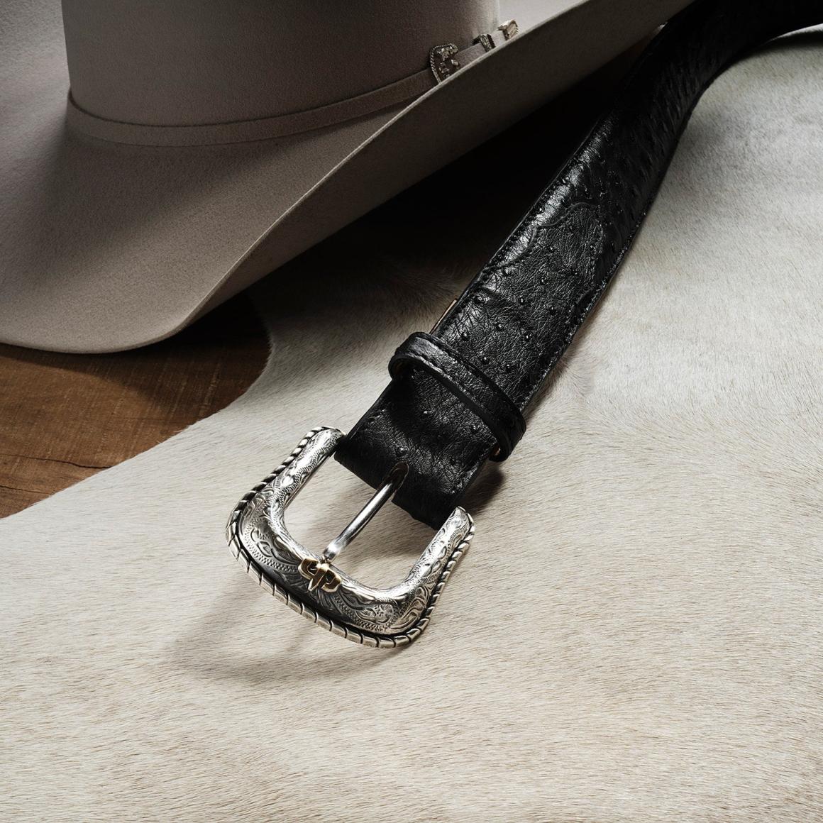 Ostrich Western Tab Belt Black Men Stetson Belts