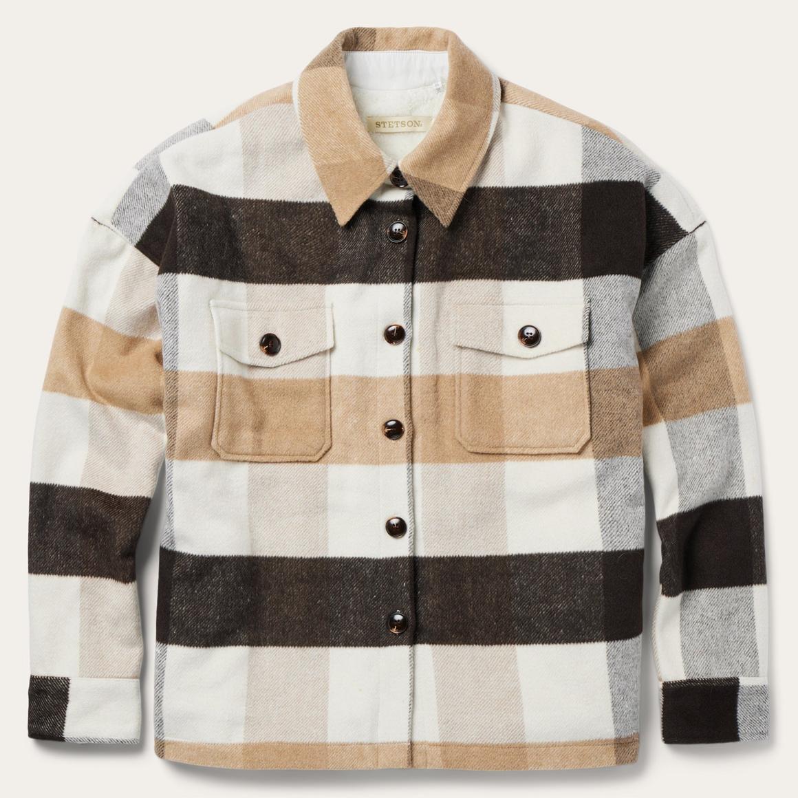 Oversize Plaid Shirt Jacket Brown Women Stetson Jackets