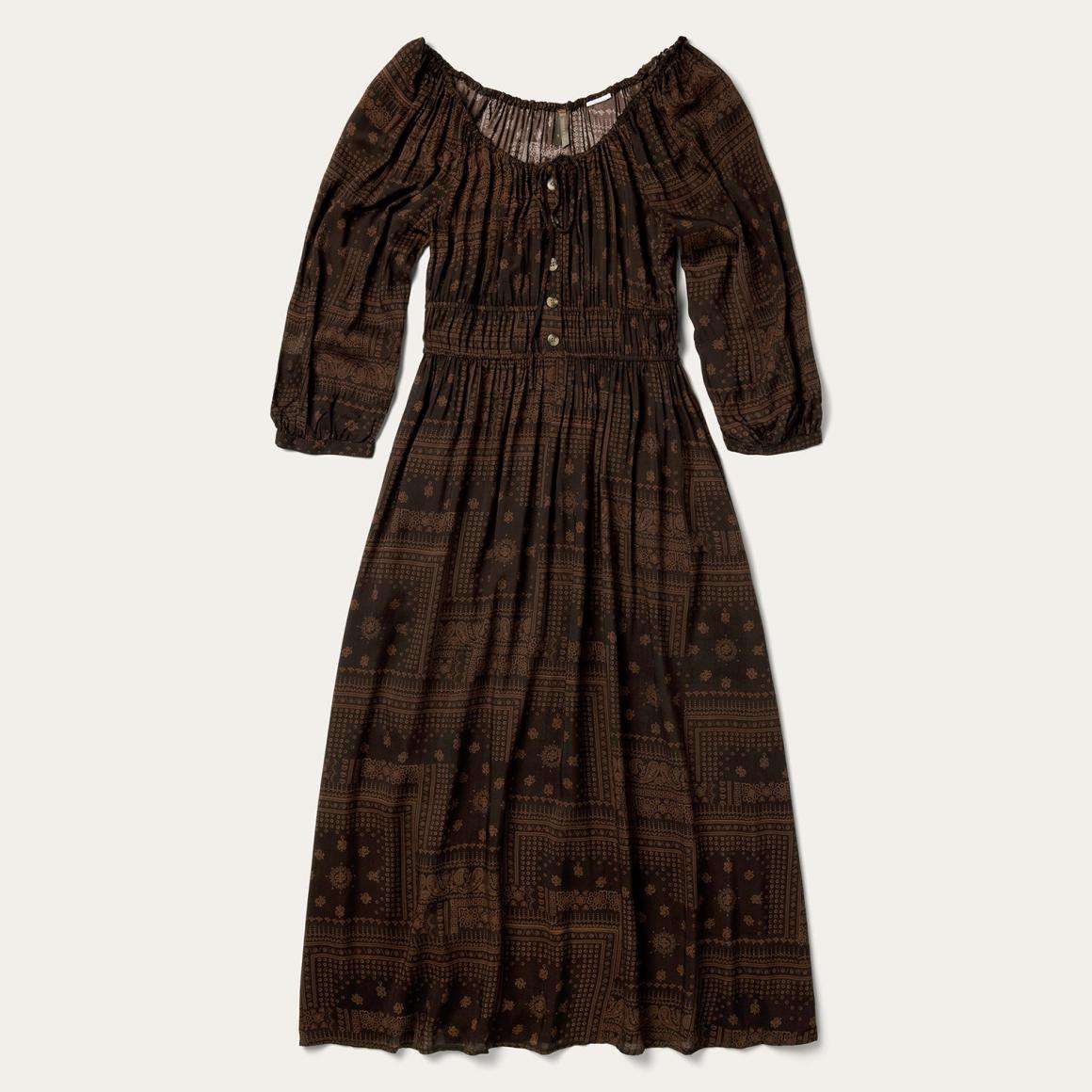 Patchwork Bandana Print Dress Brown Women Stetson Midi