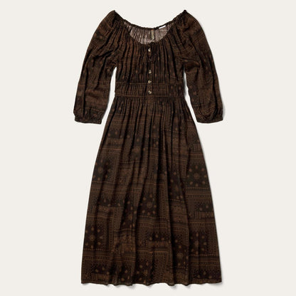 Patchwork Bandana Print Dress Brown Women Stetson Midi
