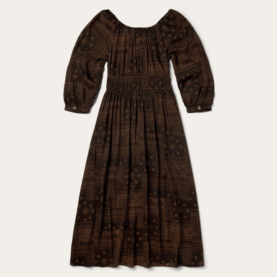 Patchwork Bandana Print Dress Brown Women Stetson Midi