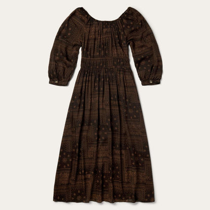 Patchwork Bandana Print Dress Brown Women Stetson Midi