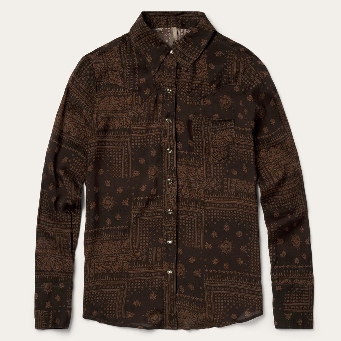 Patchwork Bandana Print Shirt Brown Women Stetson Western Shirts