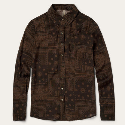 Patchwork Bandana Print Shirt Brown Women Stetson Western Shirts