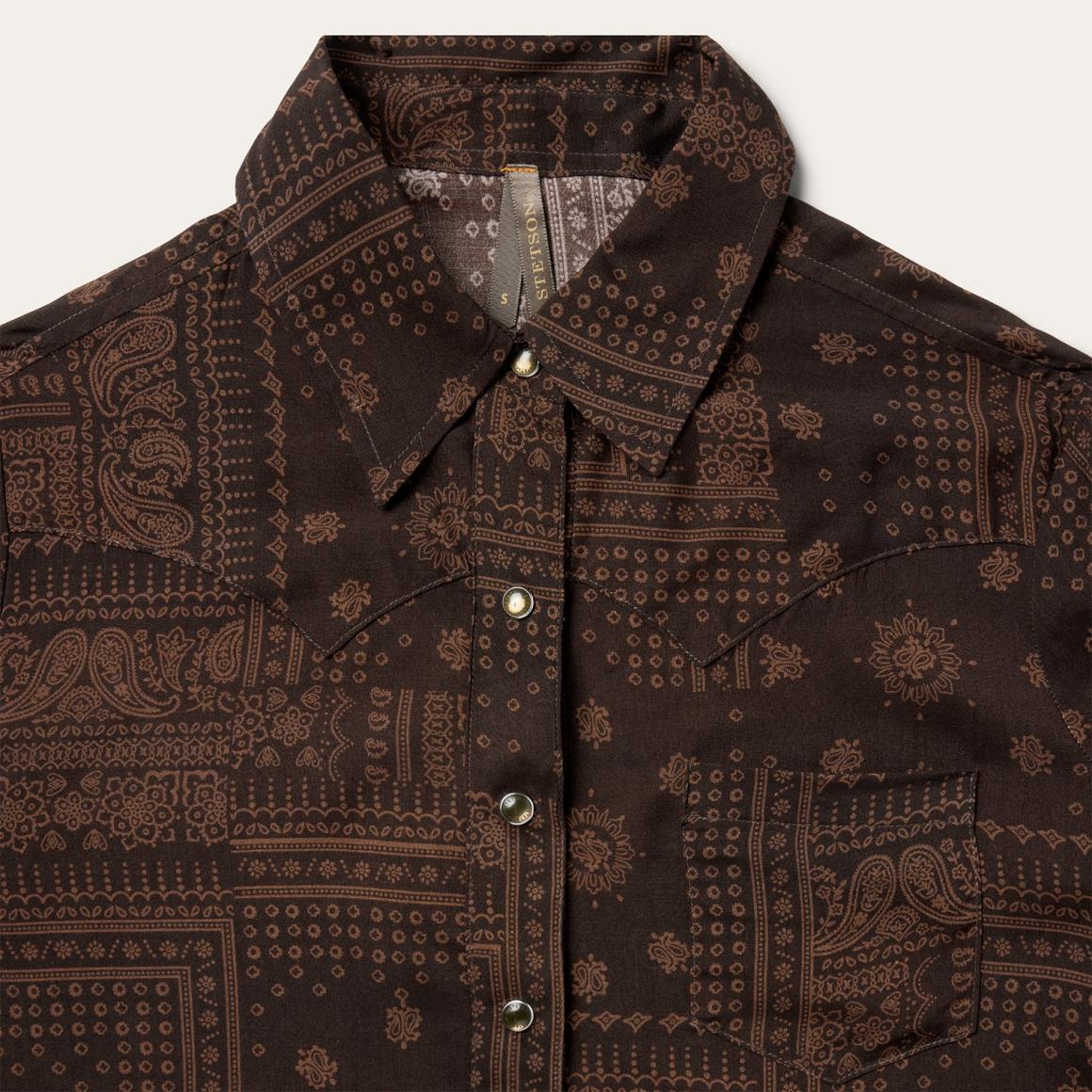 Patchwork Bandana Print Shirt Brown Women Stetson Western Shirts