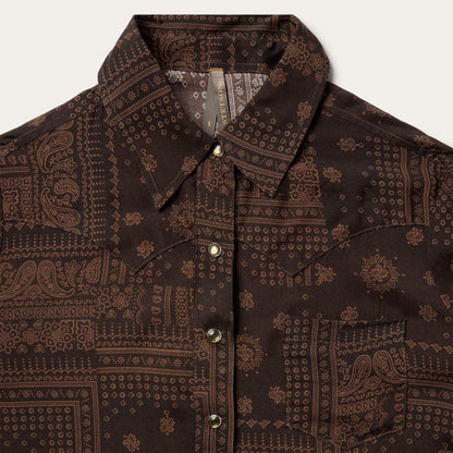 Patchwork Bandana Print Shirt Brown Women Stetson Western Shirts