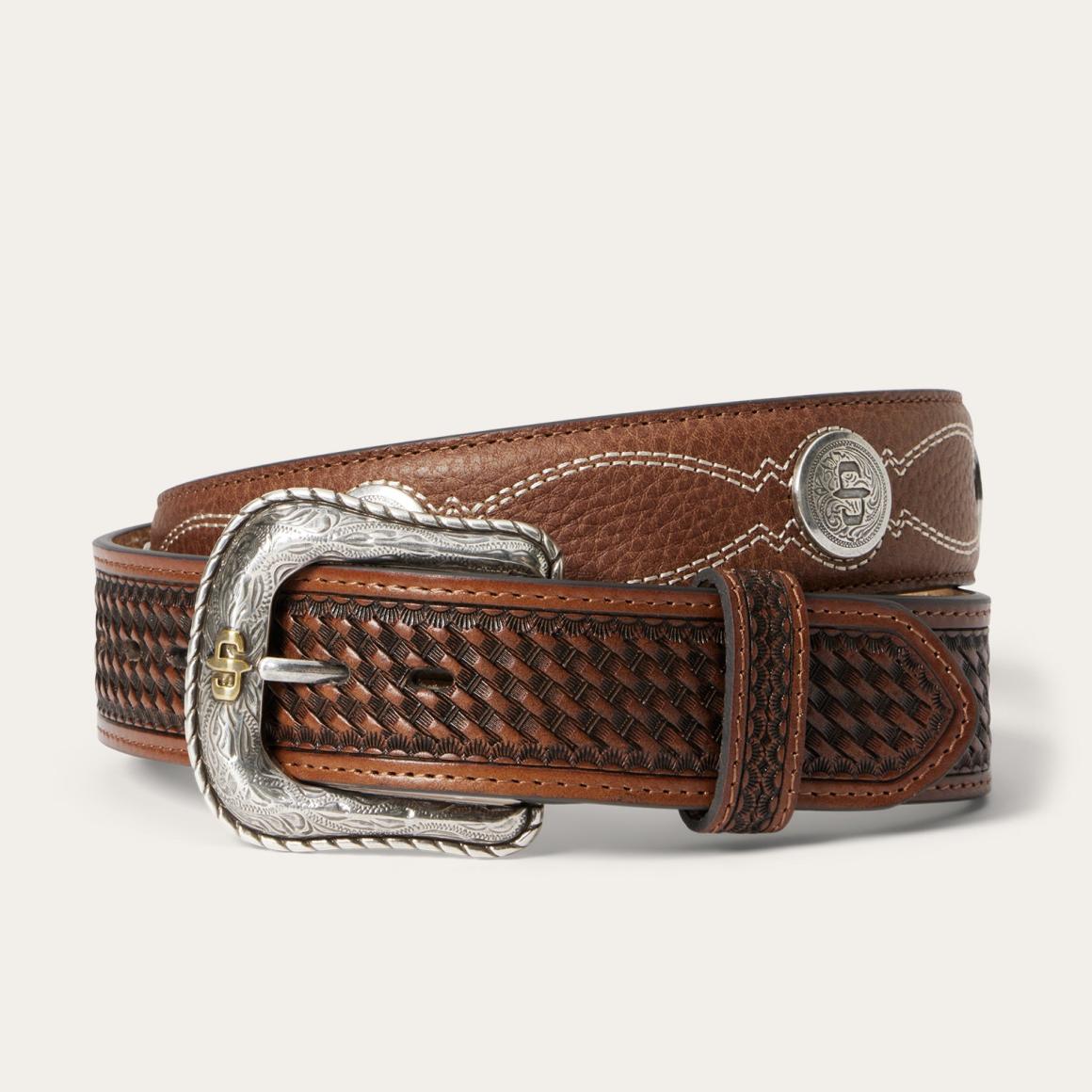 Pebble Leather Basket Weave Tabs Belt Natural/brown Men Stetson Belts