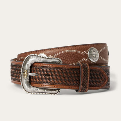 Pebble Leather Basket Weave Tabs Belt Natural/brown Men Stetson Belts