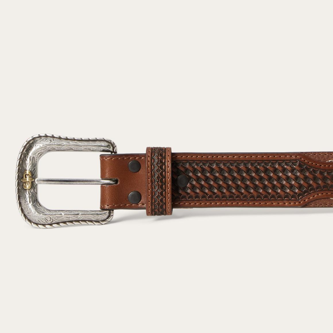 Pebble Leather Basket Weave Tabs Belt Natural/brown Men Stetson Belts