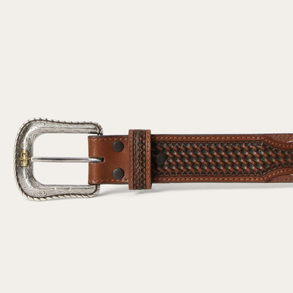 Pebble Leather Basket Weave Tabs Belt Natural/brown Men Stetson Belts
