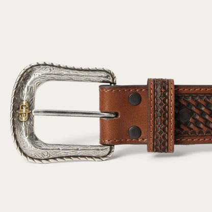 Pebble Leather Basket Weave Tabs Belt Natural/brown Men Stetson Belts