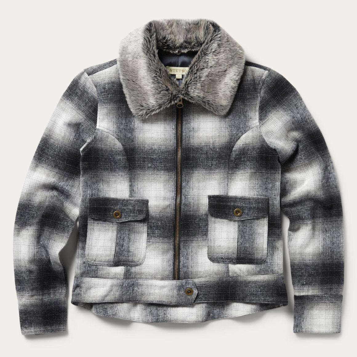 Plaid Cropped Jacket Black Women Stetson Jackets