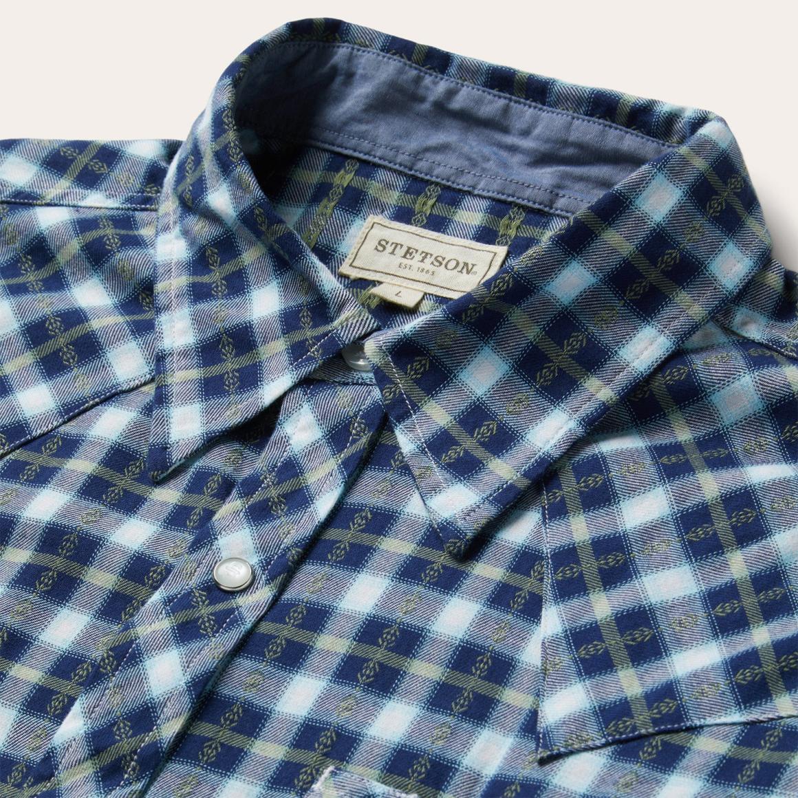 Plaid Twill Dobby Western Shirt Blue Men Stetson Western Shirts