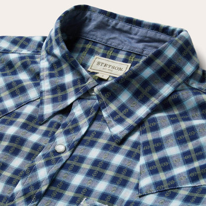 Plaid Twill Dobby Western Shirt Blue Men Stetson Western Shirts