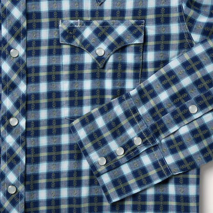 Plaid Twill Dobby Western Shirt Blue Men Stetson Western Shirts