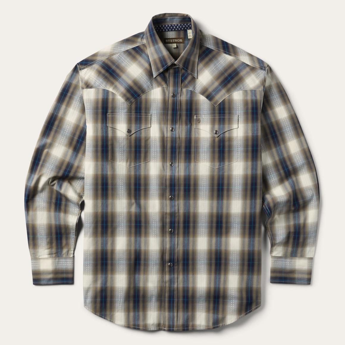 Ranch Plaid Dobby Western Shirt Brown Men Stetson Western Shirts