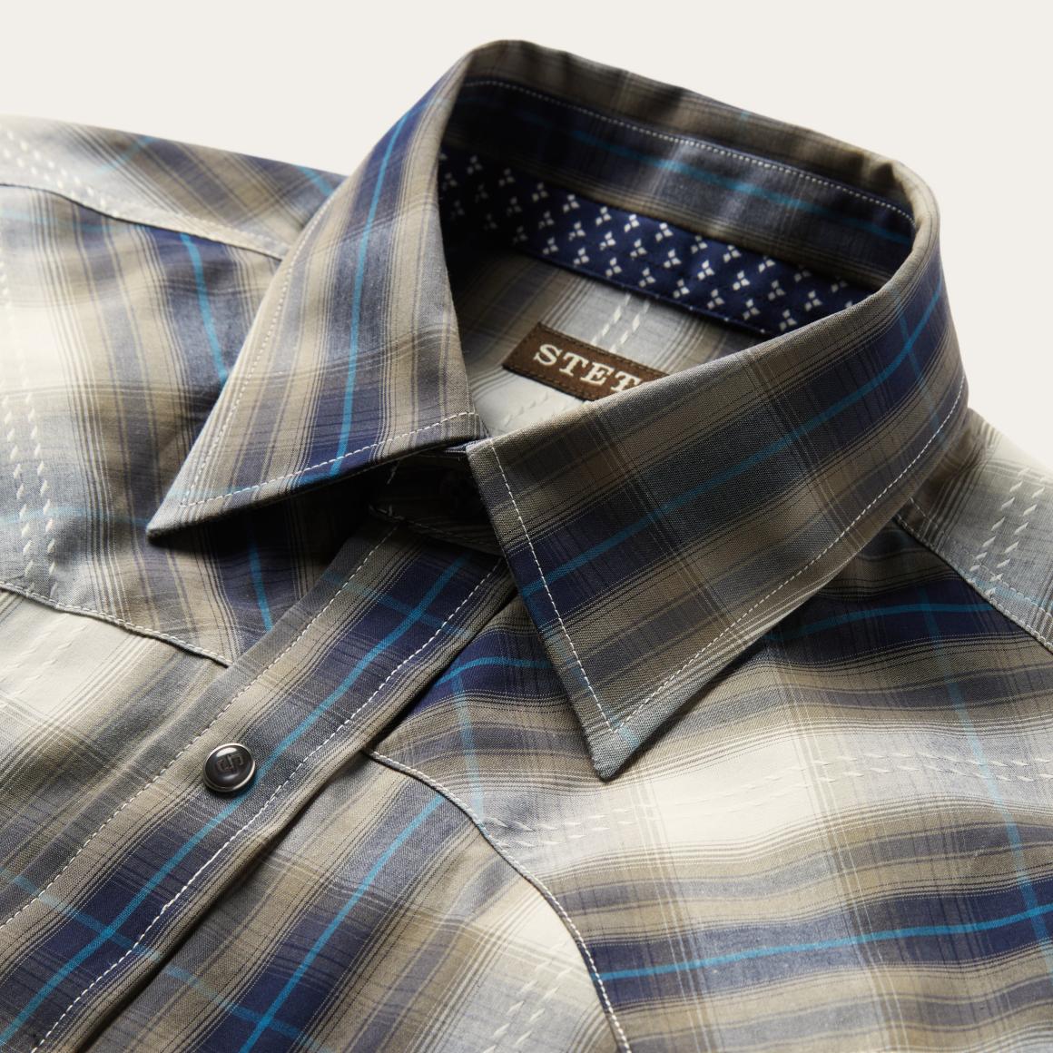 Ranch Plaid Dobby Western Shirt Brown Men Stetson Western Shirts