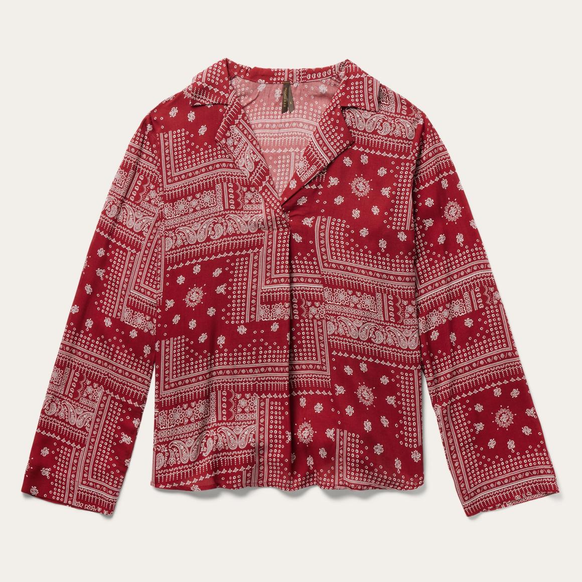 Red Bandana Patchwork Blouse Red Women Stetson Blouses