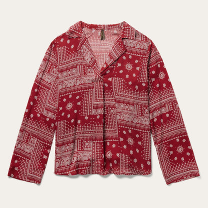Red Bandana Patchwork Blouse Red Women Stetson Blouses