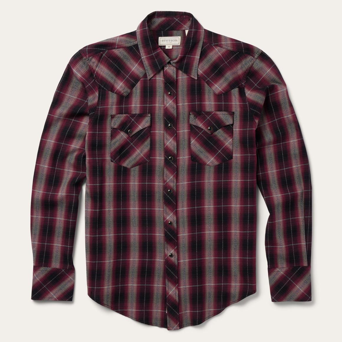 Red Marl Plaid Western Shirt Red Men Stetson Western Shirts