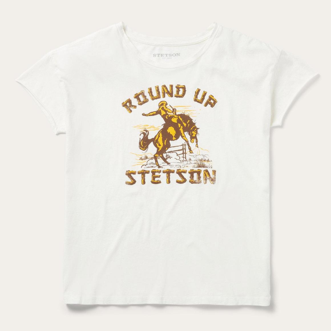 "Round Up" Stetson Vintage Tee White Women Stetson Tees