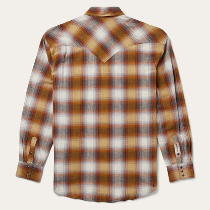 Rust Plaid Flannel Western Shirt Brown Men Stetson Classic Cut
