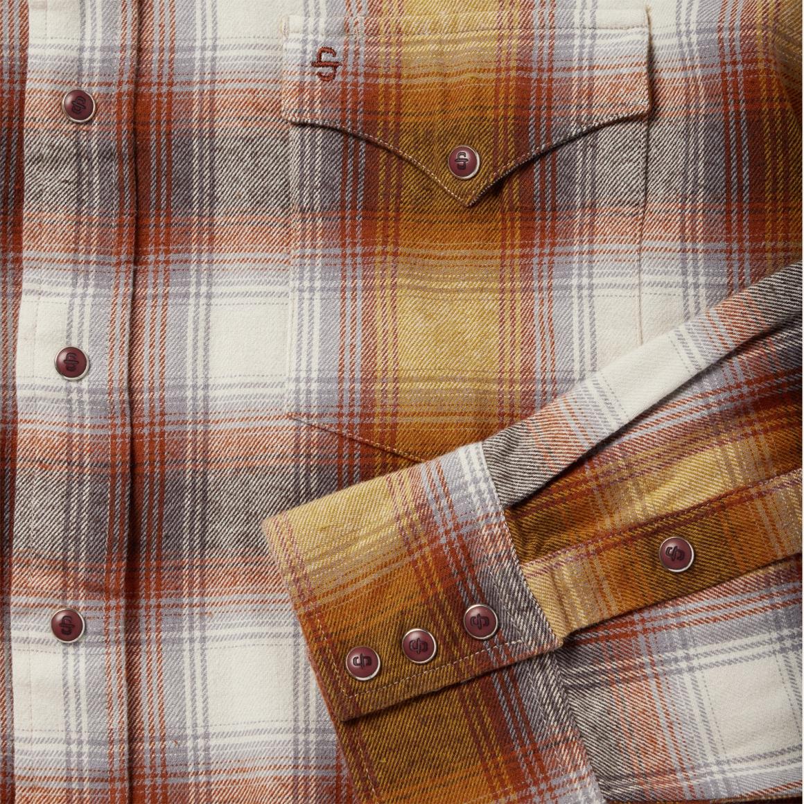 Rust Plaid Flannel Western Shirt Brown Men Stetson Classic Cut
