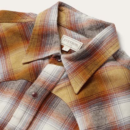 Rust Plaid Flannel Western Shirt Brown Men Stetson Flannel Shirts