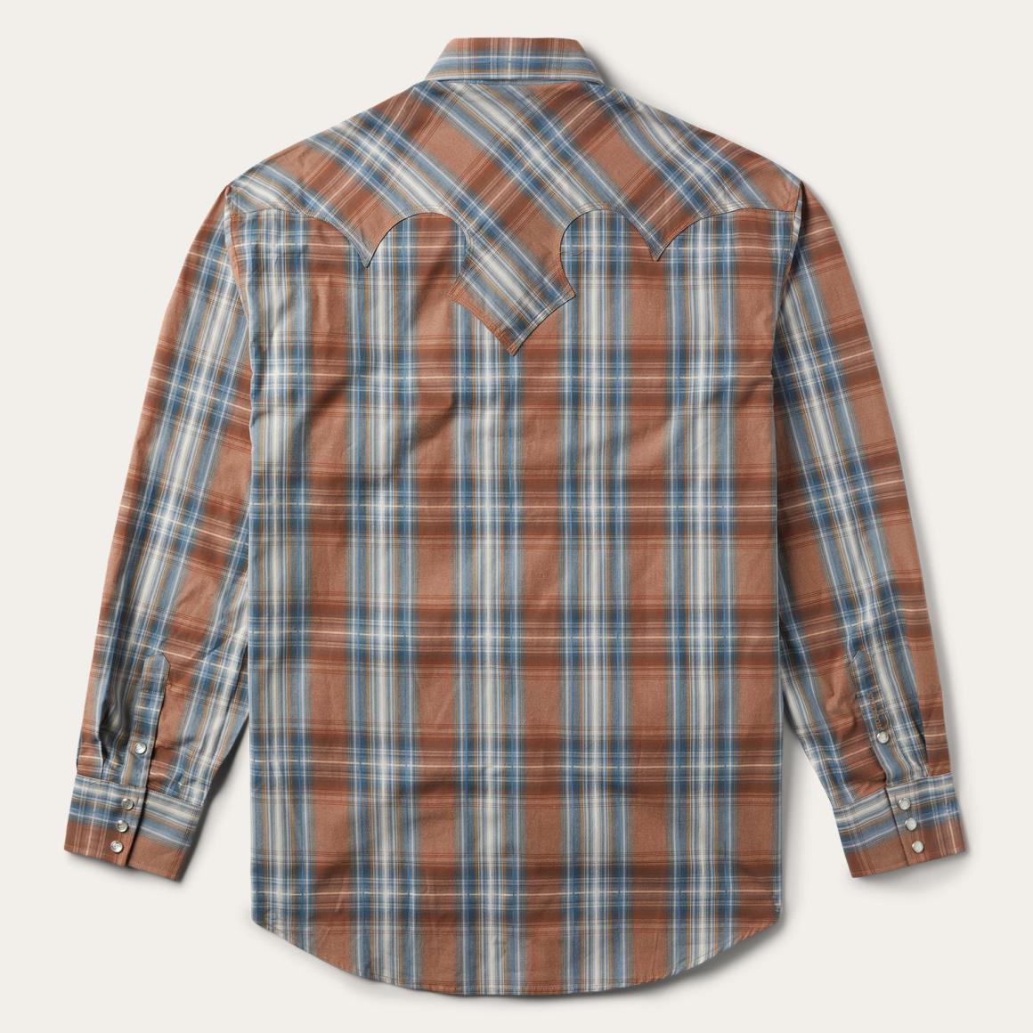 Rustic Plaid Western Shirt Brown Men Stetson Classic Cut