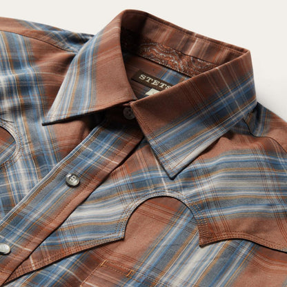 Rustic Plaid Western Shirt Brown Men Stetson Classic Cut