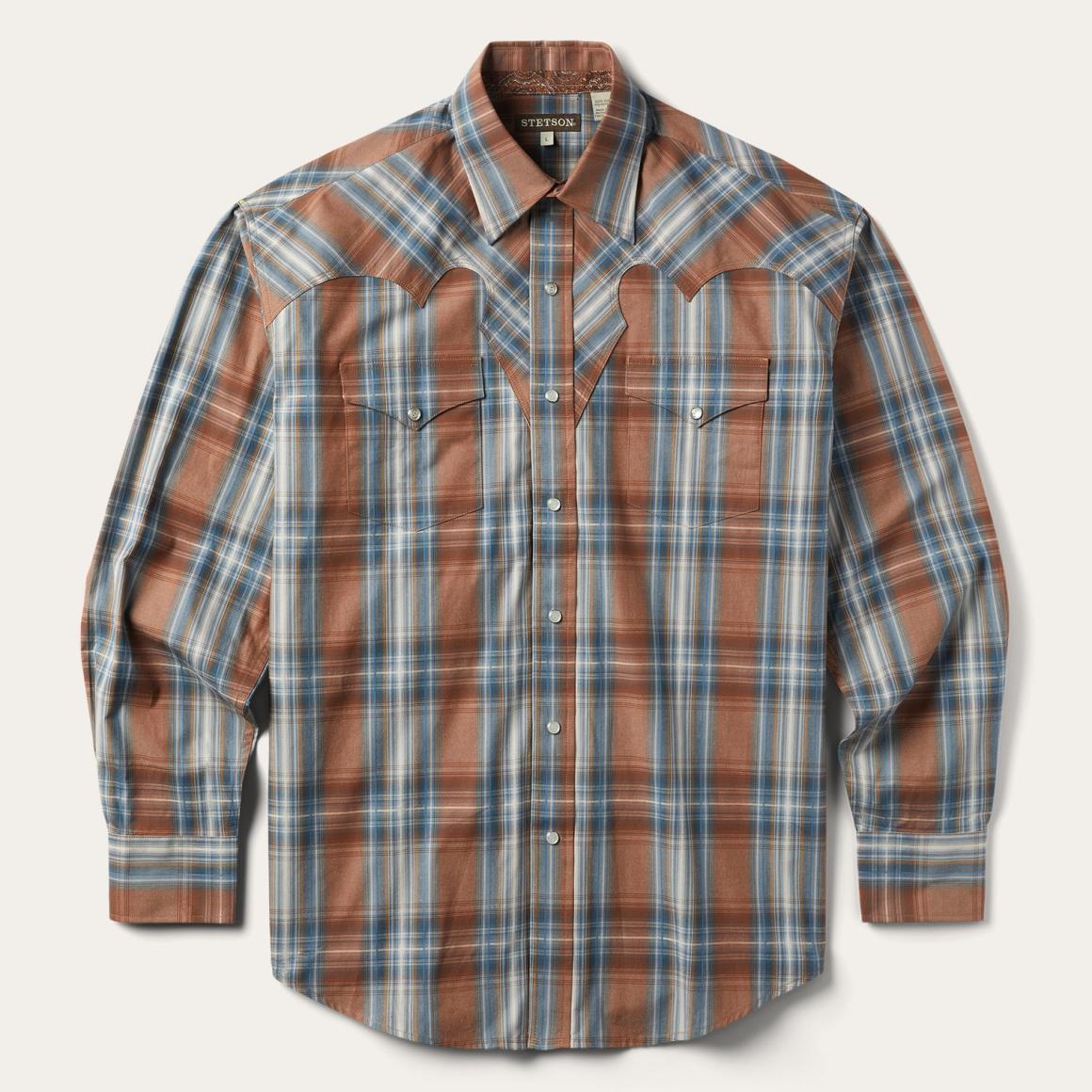 Rustic Plaid Western Shirt Brown Men Stetson Western Shirts