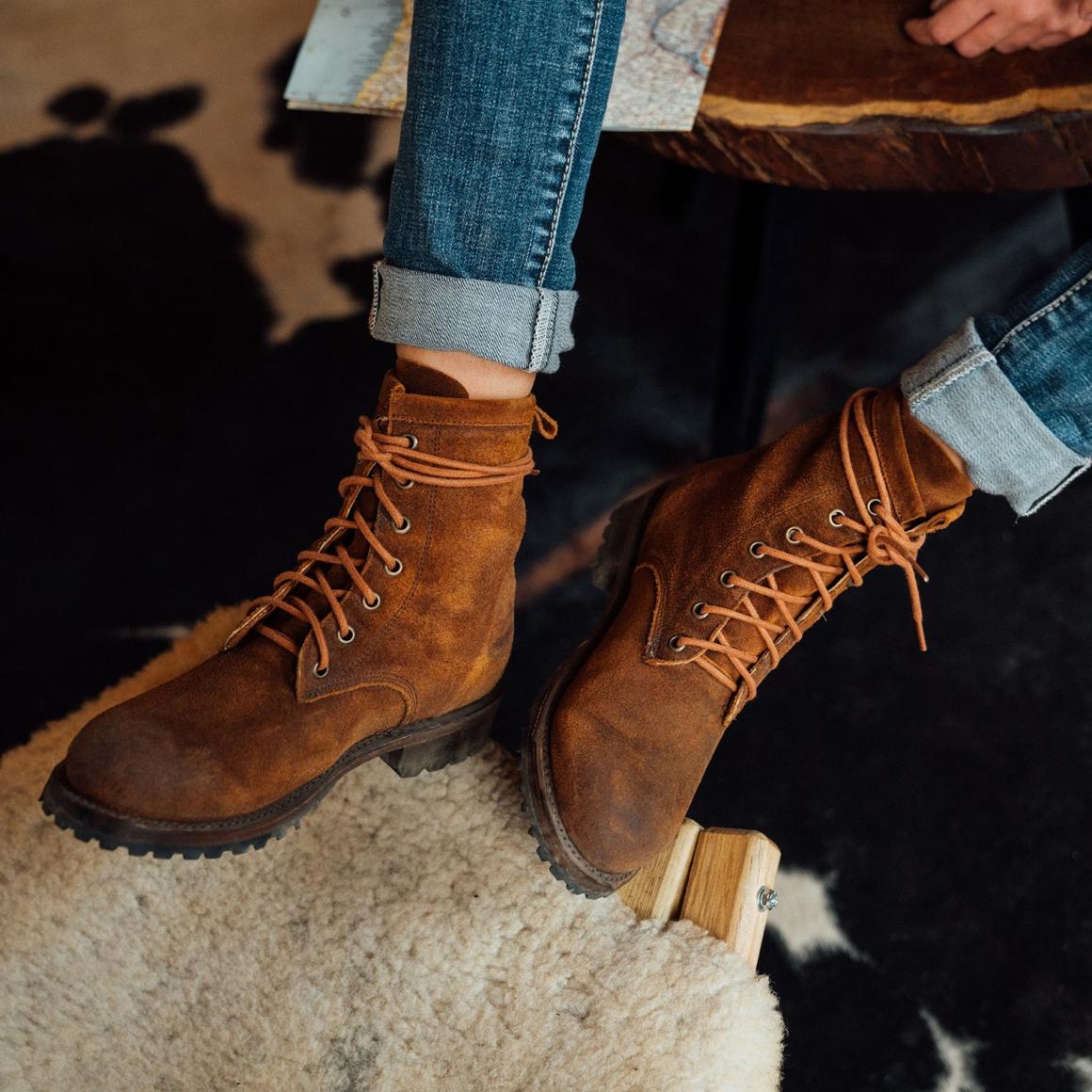Sam Lace Up Brown Suede Women Stetson Shorties