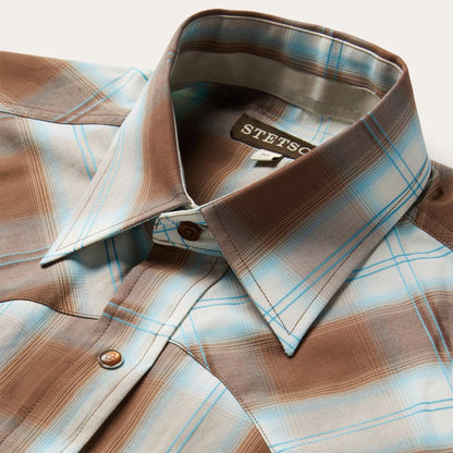 Sand Ombre Plaid Western Shirt Brown Men Stetson Western Shirts