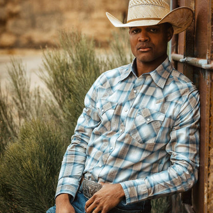 Sand Plaid Dobby Western Shirt Brown Men Stetson Modern Cut